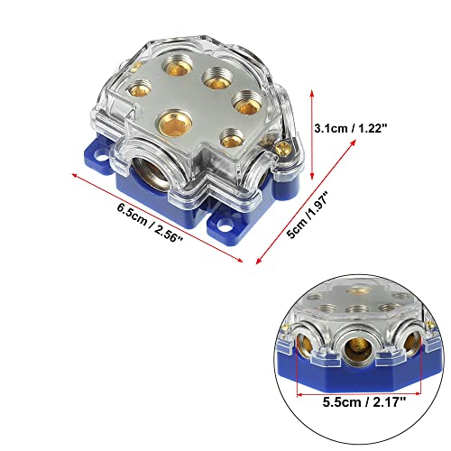 X AUTOHAUX 0/2/4 Gauge in 2/4/8 Gauge Out 5 Ways Stereo AMP Power Ground Distribution Block for Car Audio Splitter Blue Base Cover