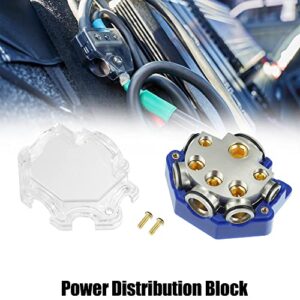 X AUTOHAUX 0/2/4 Gauge in 2/4/8 Gauge Out 5 Ways Stereo AMP Power Ground Distribution Block for Car Audio Splitter Blue Base Cover