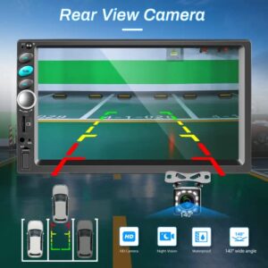 Apple CarPlay Double Din Car Stereo Radio with Android auto,7 inch Bluetooth Touchscreen Radio Support Phone Mirror Link FM Radio,Car Audio Receivers with Mic HD Backup Camera USB/TF Card Port/AUX-in