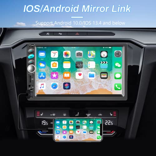 Apple CarPlay Double Din Car Stereo Radio with Android auto,7 inch Bluetooth Touchscreen Radio Support Phone Mirror Link FM Radio,Car Audio Receivers with Mic HD Backup Camera USB/TF Card Port/AUX-in