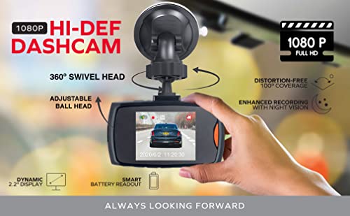 Coby 1080p Full HD Dash Cam Front Camera for Car | Car Dash Cam 4K with Night Vision Camera | Dynamic 4K Dash Cam with 2.2’’ LCD Display | Loop Recording | 8GB Memory Card, Wide-Angle Lens Dashcam