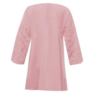 Andongnywell Women's Casual V Neck Tops Hollow Out Loose Cut Out Embroidered Shirt Tunic Blouses Tops (Pink,6,3X-Large)