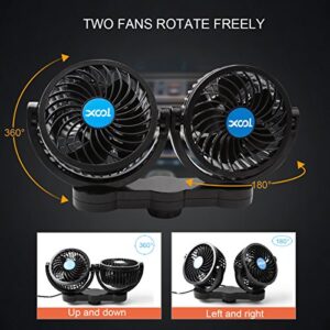 XOOL Car Fan, Electric Car Fans for Rear Seat Passenger Portable Car Seat Fan Headrest 360 Degree Rotatable Backseat Car Fan 12V Cooling Air Fan with Stepless Speed Regulation for SUV, RV, Vehicles