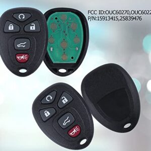 Keyless Entry Remote Control Car Key Fob for 2007-2016 Chevy Suburban Tahoe Traverse/Buick Enclave/GMC Acadia Yukon/Cadillac Escalade FCCID: OUC60270 OUC60221(5Btn 2 Pcs)