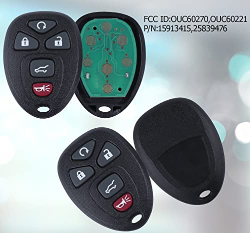 Keyless Entry Remote Control Car Key Fob for 2007-2016 Chevy Suburban Tahoe Traverse/Buick Enclave/GMC Acadia Yukon/Cadillac Escalade FCCID: OUC60270 OUC60221(5Btn 2 Pcs)