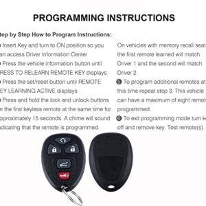 Keyless Entry Remote Control Car Key Fob for 2007-2016 Chevy Suburban Tahoe Traverse/Buick Enclave/GMC Acadia Yukon/Cadillac Escalade FCCID: OUC60270 OUC60221(5Btn 2 Pcs)