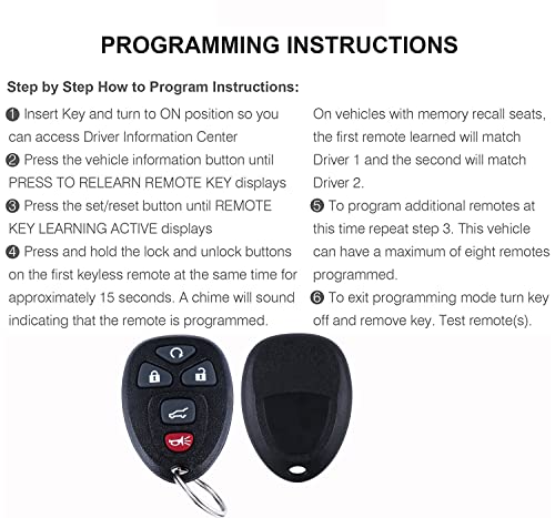 Keyless Entry Remote Control Car Key Fob for 2007-2016 Chevy Suburban Tahoe Traverse/Buick Enclave/GMC Acadia Yukon/Cadillac Escalade FCCID: OUC60270 OUC60221(5Btn 2 Pcs)