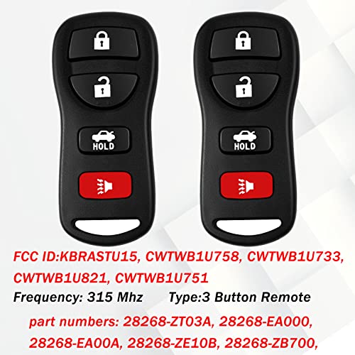 Replacement for 02-2006 Nissan Maxima Altima Murano , 03-2009 350Z Quest Armada , 07-2015 Nissan Sentra Versa , Keyless Entry Car Key That Use 4 Button FCCID: KBRASTU15 CWTWB1U733 (Pack of 2)