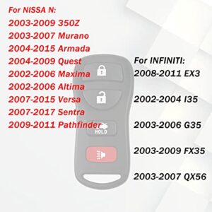Replacement for 02-2006 Nissan Maxima Altima Murano , 03-2009 350Z Quest Armada , 07-2015 Nissan Sentra Versa , Keyless Entry Car Key That Use 4 Button FCCID: KBRASTU15 CWTWB1U733 (Pack of 2)