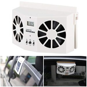 Fydun Solar Power Car Exhaust Fan with Two Air Vent Outlets Exhaust Fan Radiator Cooling Ventilation for Car, White