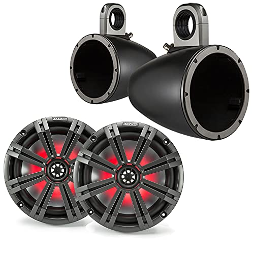 KICKER 8" BlackCharcoal Wake Tower LED Marine Speakers 1-Pair