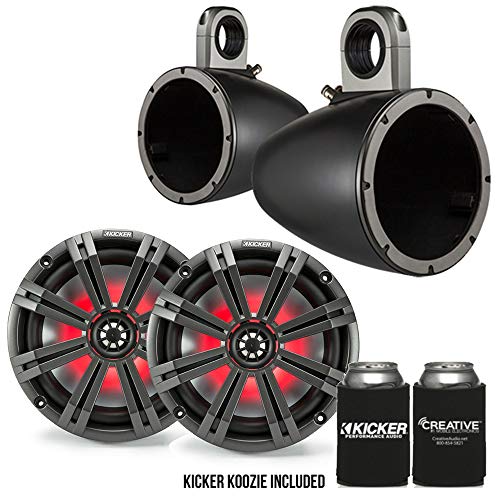 KICKER 8" BlackCharcoal Wake Tower LED Marine Speakers 1-Pair