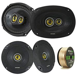 2 pair car speaker package of 2x kicker csc654 300-watt 6.5″ inch 2-way black coaxial speakers + 2x csc6934 450w 6×9 cs series 3-way speakers – bundle combo with enrock 50 foot 14 gauge speaker wire