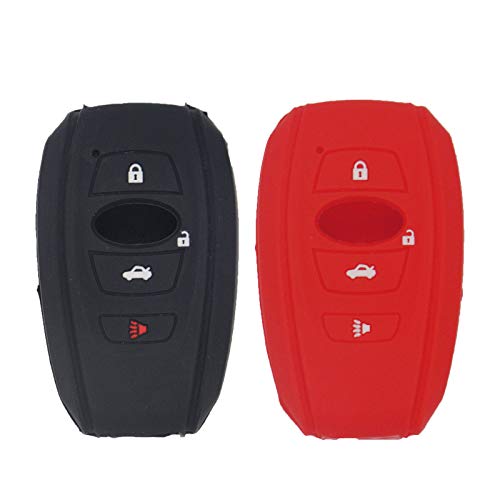 LemSa 2Pcs Soft Silicone Key Fob Cover Case Remote Keyless Protector for Subaru 2016-2018 Forester 2017-2018 Outback 2015 2016 2018 XV Crosstrek 2017 Impreza 2014-2017 BRZ 2016 2018 WRX 2016,Black Red