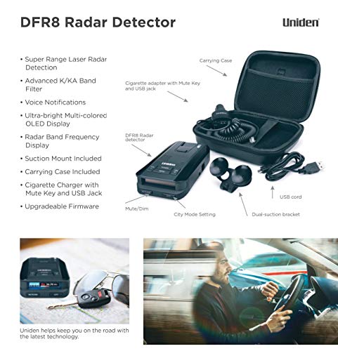 Uniden DFR8 Super Long Range Laser and Radar Detection, Advanced K/KA Band Filter, Voice Notifications, Ultra-bright Multi-Colored OLED Display