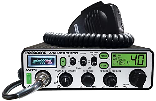 President Walker III FCC AM/FM CB Radio, USB Charging Socket, Roger Beep, Mic Gain, Scan/Scan Skip, 2 Programmable Priority Channels, Talkback Function, Weather Channel, 40 Channels