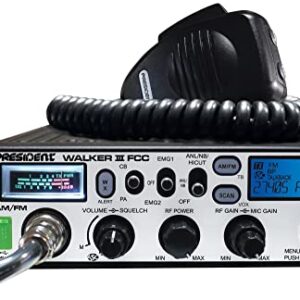 President Walker III FCC AM/FM CB Radio, USB Charging Socket, Roger Beep, Mic Gain, Scan/Scan Skip, 2 Programmable Priority Channels, Talkback Function, Weather Channel, 40 Channels