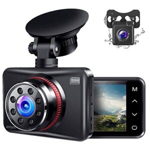 dash cam front and rear 1080p fhd dual dash camera for cars with 2.7″ inch screen,170° wide angle, night vision,wdr,g-sensor,parking monitor,loop recording and motion detection