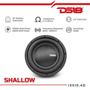 DS18 IXS10.4D Shallow Car Subwoofer - 10" 1000W MAX Power, 500W RMS, Dual Voice Coil, 4+4 Ohms Impedance (1 Speaker)