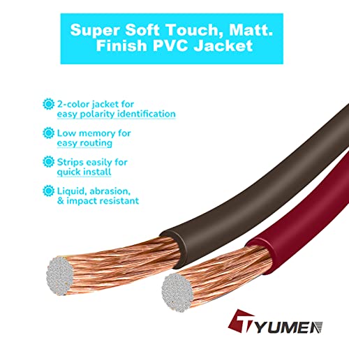 TYUMEN 50FT 16 Gauge 2 Conductor Electrical Wire, Matte Finish Semi-Transparent Red Brown Wire, 16 AWG Stranded Ultra Flexible Wire for Automotive Wire, Car Audio Speaker, 12 Volt Low Voltage Wiring