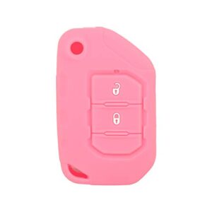 SEGADEN Silicone Cover Protector Case Holder Skin Jacket Compatible with JEEP Wrangler JL Gladiator JT 2 Button Flip Remote Key Fob CV4762 Pink