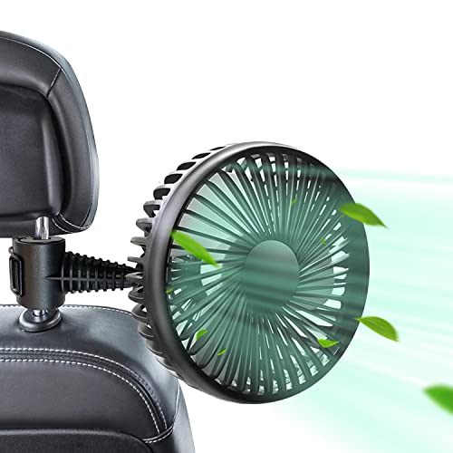 Qidoe Car Fan, Electric Auto Cooling Fans for Backseat, Headrest Cooling Air Circulator Fan for Car 360 Degree Rotatable Stepless Speed Car Rear Seat Air Fan USB Plug for 12V/24V Car/Vehicle/Boat