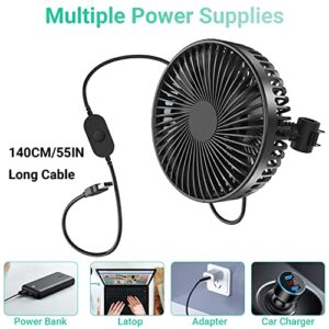 Qidoe Car Fan, Electric Auto Cooling Fans for Backseat, Headrest Cooling Air Circulator Fan for Car 360 Degree Rotatable Stepless Speed Car Rear Seat Air Fan USB Plug for 12V/24V Car/Vehicle/Boat