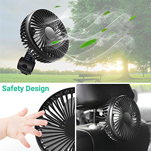 Qidoe Car Fan, Electric Auto Cooling Fans for Backseat, Headrest Cooling Air Circulator Fan for Car 360 Degree Rotatable Stepless Speed Car Rear Seat Air Fan USB Plug for 12V/24V Car/Vehicle/Boat