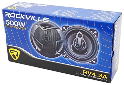 Pair Rockville RV4.3A 4" 3-Way Car Speakers 500 Watts / 70w RMS CEA Rated Total