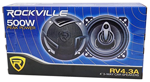 Pair Rockville RV4.3A 4" 3-Way Car Speakers 500 Watts / 70w RMS CEA Rated Total