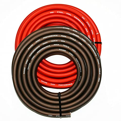 PAKA HAND TOOLS Real 1/0 Gauge Wire 5 FEET RED/5 FEET Black , Amplifier Power/Ground Amp Wire 10 Feet Cable Roll