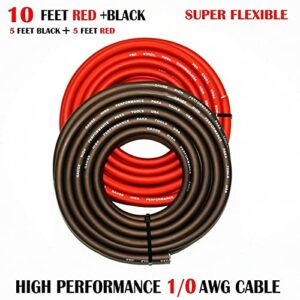 PAKA HAND TOOLS Real 1/0 Gauge Wire 5 FEET RED/5 FEET Black , Amplifier Power/Ground Amp Wire 10 Feet Cable Roll