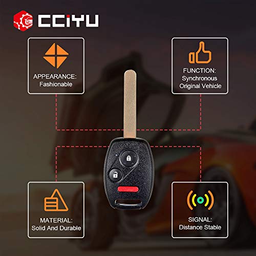 cciyu Replacement Uncut Ignition Key Keyless Entry Car Remote Transmitter Fob 2 X 3 Buttons Replacement fit for Honda for Civic Lx for Odyssey N5F-S0084A