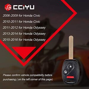 cciyu Replacement Uncut Ignition Key Keyless Entry Car Remote Transmitter Fob 2 X 3 Buttons Replacement fit for Honda for Civic Lx for Odyssey N5F-S0084A