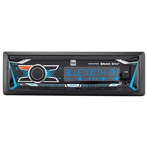 Dual Electronics XRM69RGB | 12 Character LCD Single DIN Car Stereo | RGB Custom Colors | Push to Talk Assistant | Bluetooth Hands Free Calling Music Streaming | AM/FM | USB Playback & Charging
