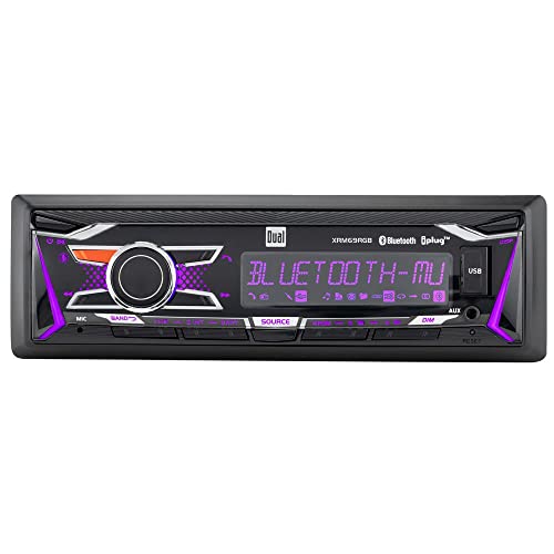 Dual Electronics XRM69RGB | 12 Character LCD Single DIN Car Stereo | RGB Custom Colors | Push to Talk Assistant | Bluetooth Hands Free Calling Music Streaming | AM/FM | USB Playback & Charging