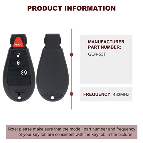 ANGLEWIDE Car Key Fob Keyless Entry Remote Replacement for Ram 4000 4500 5500 1500 2500 3500 15-17 (FCC GQ4-53T) 4 Buttons 2pad