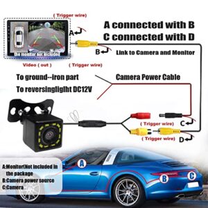 Car Backup Camera, Waterproof Ultra HD 12 LED Night Vision Rear View Camera, 170° Wide View Angle Long License Plate Frame Camera, Universal Cars, SUV, Trucks, RV