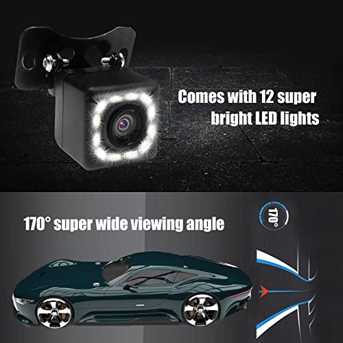 Car Backup Camera, Waterproof Ultra HD 12 LED Night Vision Rear View Camera, 170° Wide View Angle Long License Plate Frame Camera, Universal Cars, SUV, Trucks, RV