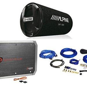 Alpine SWT-12S4 1000 Watt 12" Car Audio Bass Tube Subwoofer Bundle with Amplifier and Amp Kit