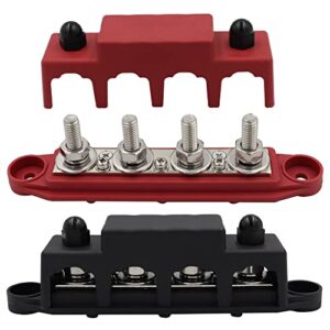 heart horse power distribution block bus bar 5/16” terminal stud 4 post with cover 250 amp rating for marine automotive and solar wiring rv boat (250a, 5/16”, red+black)