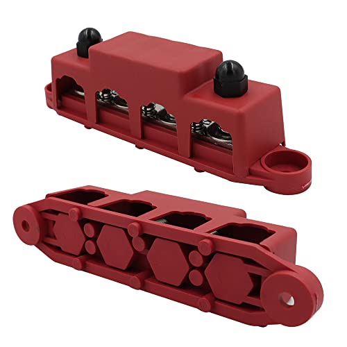 Heart Horse Power Distribution Block Bus Bar 5/16'' Terminal Stud 4 Post with Cover 250 Amp Rating for Marine Automotive and Solar Wiring RV Boat (250A, 5/16'', Red+Black)