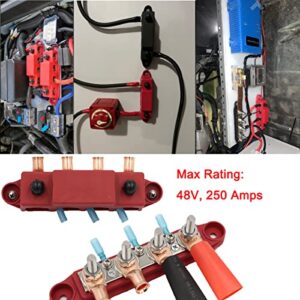 Heart Horse Power Distribution Block Bus Bar 5/16'' Terminal Stud 4 Post with Cover 250 Amp Rating for Marine Automotive and Solar Wiring RV Boat (250A, 5/16'', Red+Black)