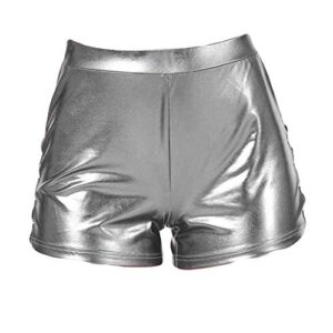 Andongnywell Women's Shiny Metallic Booty Shorts Hot Pants Dance Bottoms Patent Leather Short Trousers (Gray,X-Large)