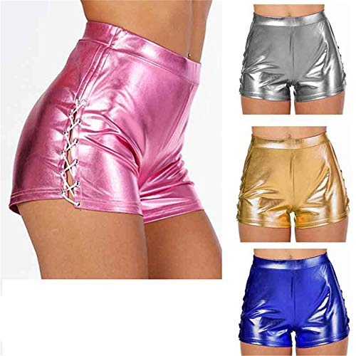 Andongnywell Women's Shiny Metallic Booty Shorts Hot Pants Dance Bottoms Patent Leather Short Trousers (Gray,X-Large)