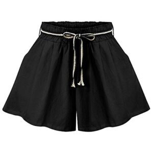 andongnywell women’s plus size casual high elastic waist drawstring wide leg flowy culottes shorts pants (black,4x-large)