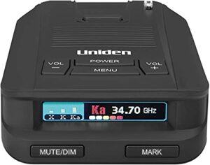 uniden dfr9-blk black super long range laser/radar detector, built-in gps w/real-time alerts, voice alerts, red light camera & speed camera alerts, 360° protection, easy to read color oled display