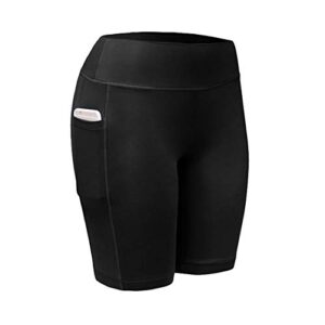 andongnywell ladies sports shorts high waist stretch women’s yoga pants pocket stitching leggings hot trousers (black,large)