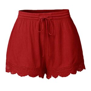 andongnywell women’s elasticated waist lacing sport shorts solid color casual lace lounge short pants (red wine,large)