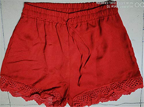 Andongnywell Women's Elasticated Waist Lacing Sport Shorts Solid Color Casual Lace Lounge Short Pants (Red Wine,Large)